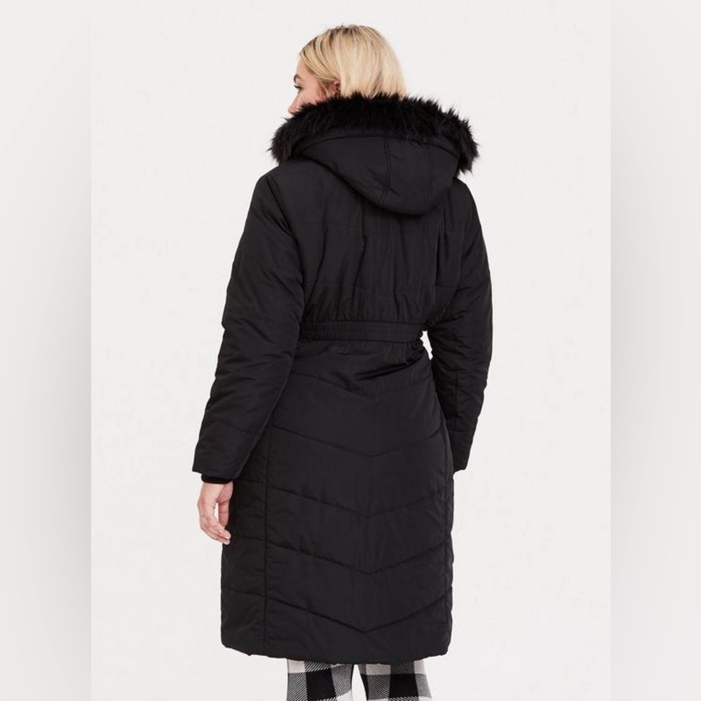 Torrid Black Faux Fur Hooded Longline Puffer Coat - Picture 3 of 11